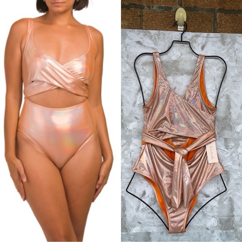 HUTCH Orange Shimmer Marco Wrap One-piece Swimsuit large